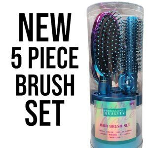NEW 5-Piece Hairbrush Brush Set Hand Mirror Beauty Brushes Blue Easter Basket St
